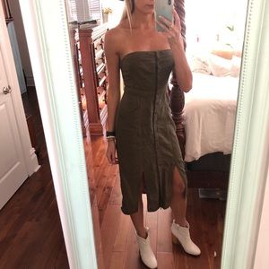 Linen strapless army button down dress with slits